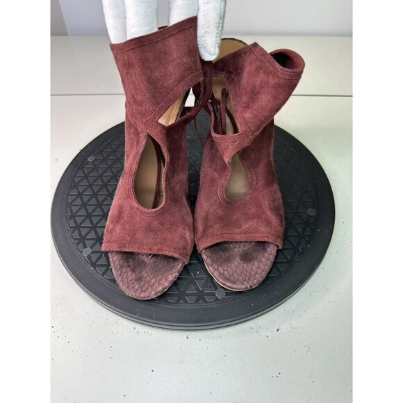 Aquazzura Burgundy Suede Leather Open Toe Lace Up Heels 39.5 / 9.5 US - Picture 2 of 12